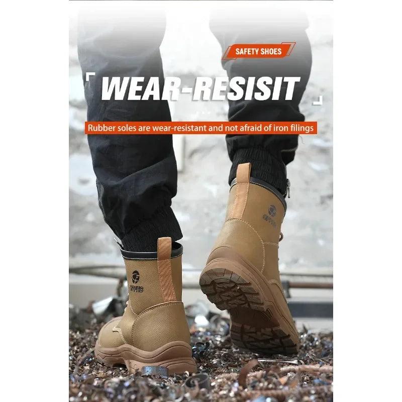 High End Microfiber Men's Work Boots with Steel Toe Caps for Anti Smashing and Anti Puncture, Kevlar Anti Puncture