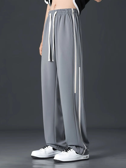 Men's summer sweatpants with drawstrings and pockets, quick-drying loose fit, smart casual jogging bottoms for outdoor activitie