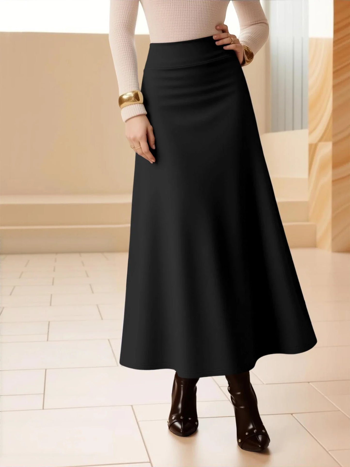 Solid Midi Skirt | High Waist A-Line for Cocktails & Events, Stand Out in Style