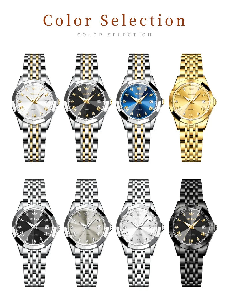 Elegant Fashion Women's Watches Luxury Brand Original Quartz Watch for Ladies Waterproof Stainless Steel Luminous Date