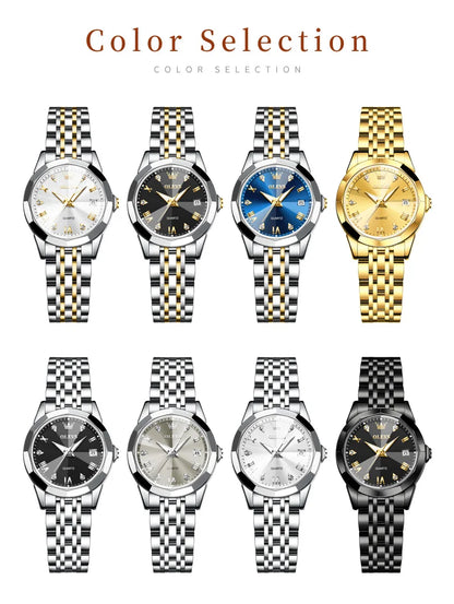 Elegant Fashion Women's Watches Luxury Brand Original Quartz Watch for Ladies Waterproof Stainless Steel Luminous Date