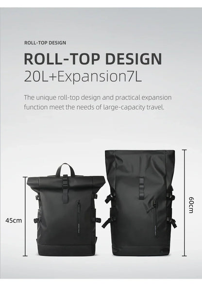 Heroic Knight Men's backpack Waterproof Roll Top Backpack Women Travel Expandable USB Charging Large Capacity Laptop Bag Mochila