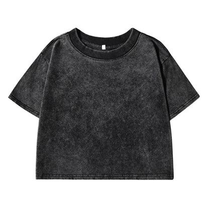 Solid Slim Washed T-Shirt Female Fashion Soft Cotton Streetwear Casual Sport Short Sleeve Cool Retro Crop Clothing For Women