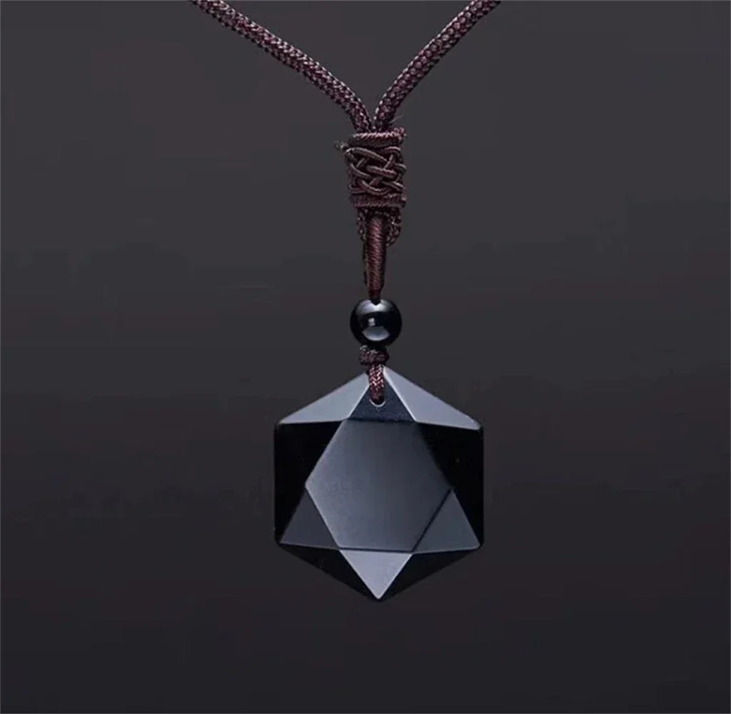 New Fashion Black Obsidian Pendant Necklace Obsidian Star Pendant Lucky Love Crystal Jewelry With Free Rope Drop shipping