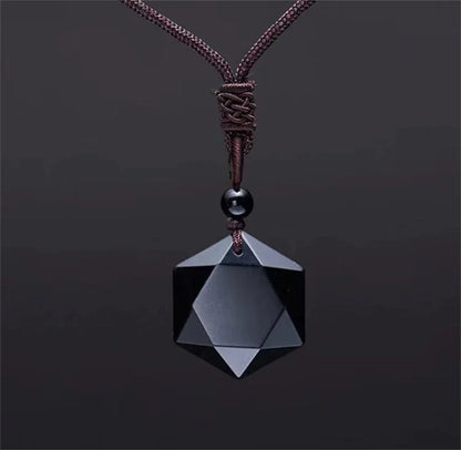 New Fashion Black Obsidian Pendant Necklace Obsidian Star Pendant Lucky Love Crystal Jewelry With Free Rope Drop shipping