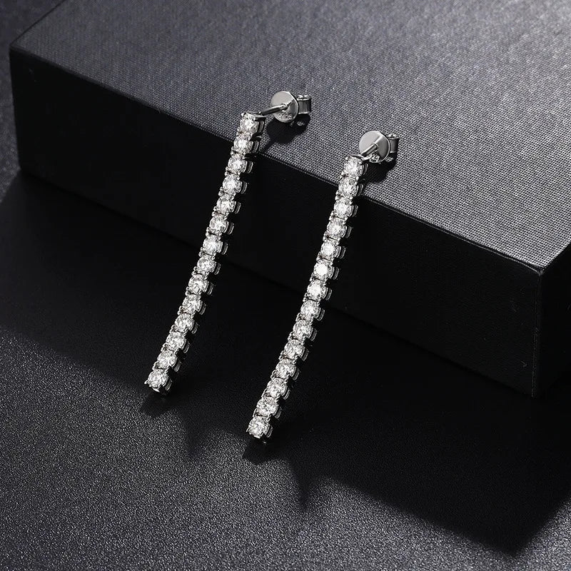 2.5mm 3mm D Color Moissanite Long Tassel Drop Earrings Women Ear Fine Jewelry All Lab Diamond S925 Silver Stud Earring Gift