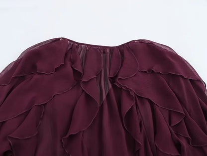 Ruffle Womens Blouses Semi Sheer Casual Blouses Woman Spring Fairy Shirts and Blouses for Lady Long Sleeve Tops Woman 2025