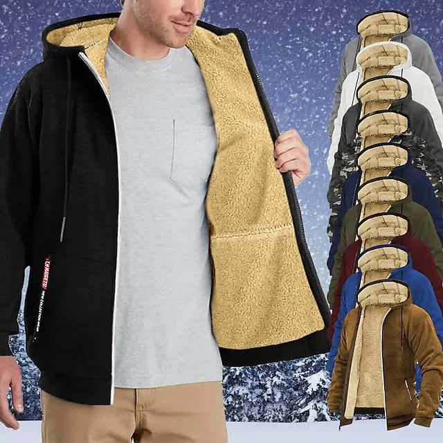 Men's Hoodie Full Zip Hoodie Fleece Jacket Plain Sports & Outdoor Daily Holiday Vintage Streetwear Casual Winter