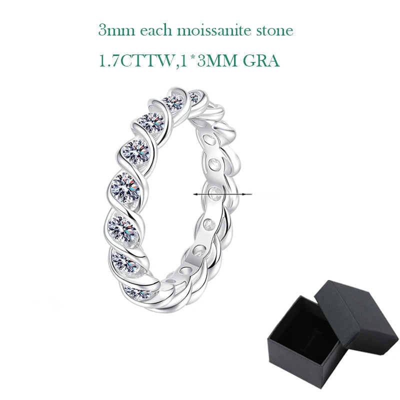 New 3mm Full Moisssanite Eternity Bands Sparkling Bride Wedding Women Rings 100% Pure 925 Silver Lab Diamond Jewelry