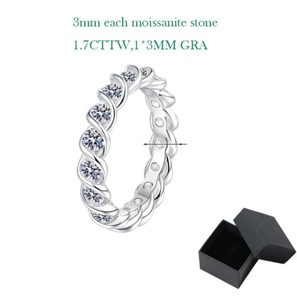 New 3mm Full Moisssanite Eternity Bands Sparkling Bride Wedding Women Rings 100% Pure 925 Silver Lab Diamond Jewelry