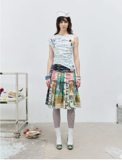 Women's Midi Skirts Tie Dye 2000s Aesthetic Harajuku Japanese Contrast Color Goblin Core American Retro High Street Design New