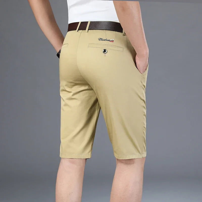 6 Colors Casual Shorts Men Summer New Fashion Business Straight Elastic Thin Short Pants High Quality Male Clothes Khaki Beige