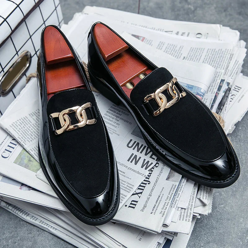 Men's fashion simple leather shoes business casual shiny loafers men's Korean version hairdresser small leather shoes