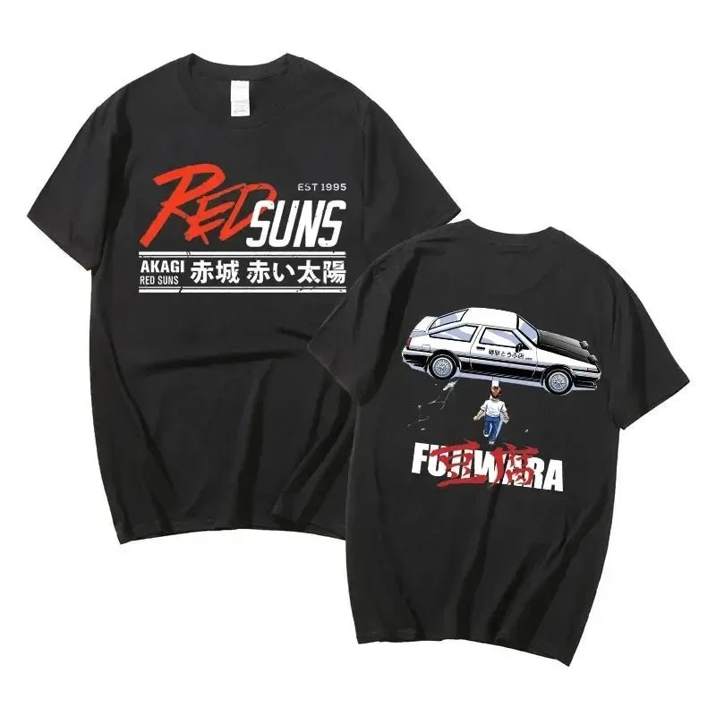 Anime Drift AE86 Initial D Double Sided T Shirt O-Neck Short Sleeves Summer Casual Unisex R34 Skyline GTR JDM Manga T-Shirts