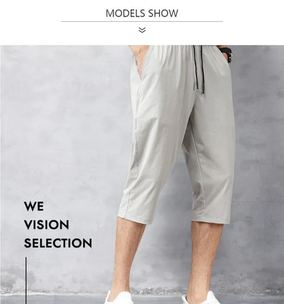 3/4 Length Men's Shorts Quick Drying Ice Silk Summer Breeches Male Long Calf Bermuda Board Beach Elastic Big Size Nylon Stretch