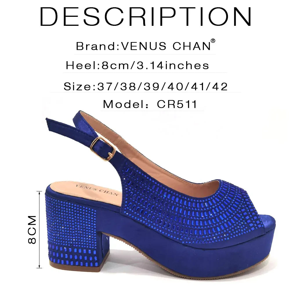 Wedding Shoes for Women Bride Platform Heels Italian Full Drill Design Elegant Shoes and Bags Matching Set