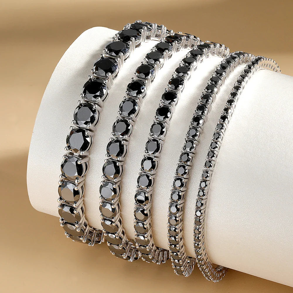 2mm 3mm 5mm Black Moissanite Tennis Bracelet For Women Man Gift S925 Sterling Silver Sparkling Lab Diamond Hand Chain