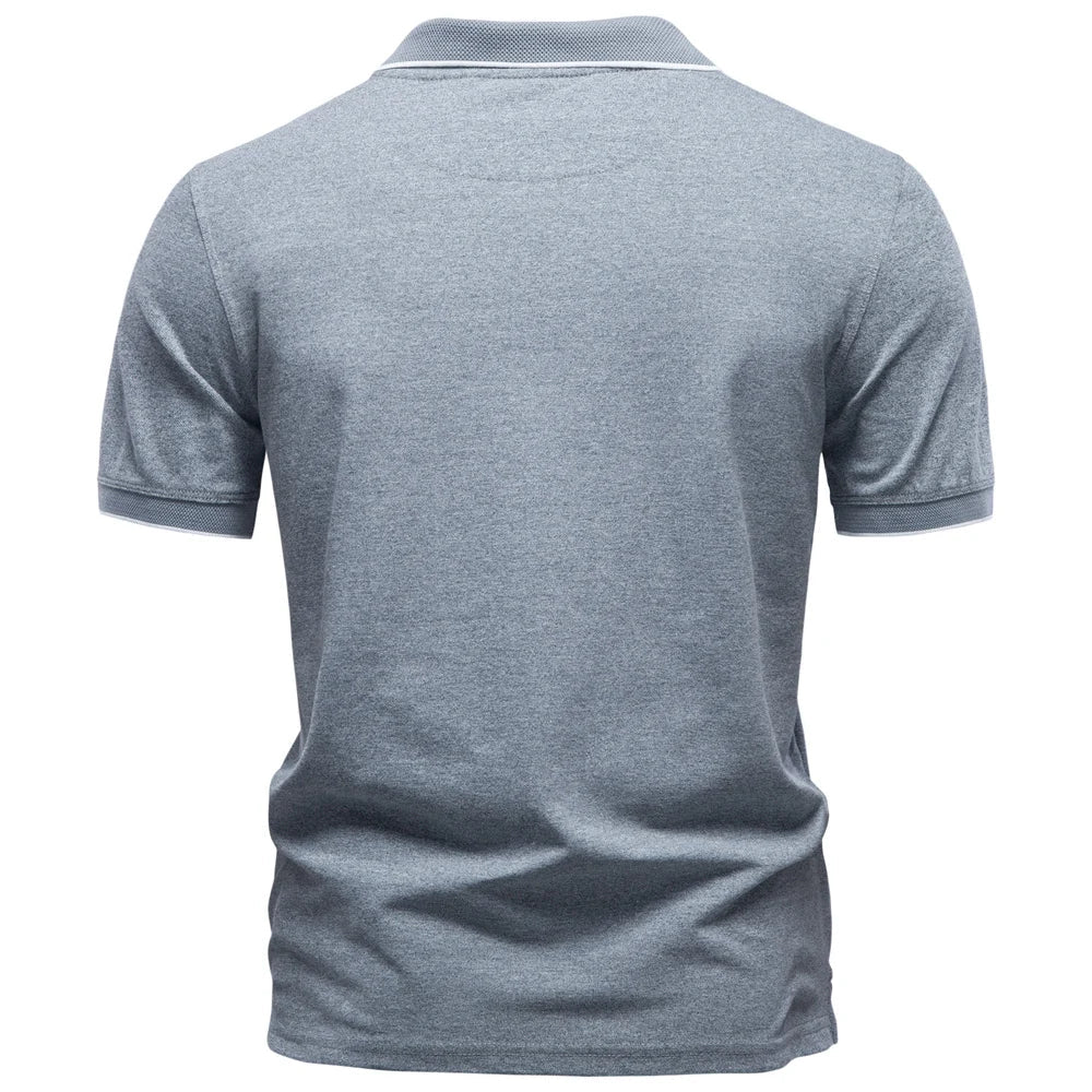 2026 Men's Cotton Blend Polo Shirts Short Sleeve Zippered Soft Breathable Lightweight Casual Solid Color Polo Shirt for Men