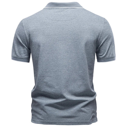 2026 Men's Cotton Blend Polo Shirts Short Sleeve Zippered Soft Breathable Lightweight Casual Solid Color Polo Shirt for Men