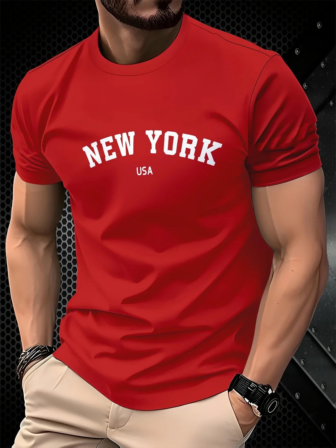 Men's Summer 100 Cotton Fashionable Casual Loose Large New York USA Letter Printed Round Neck Short Sleeve T-shirt Top