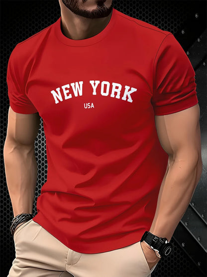 Men's Summer 100 Cotton Fashionable Casual Loose Large New York USA Letter Printed Round Neck Short Sleeve T-shirt Top