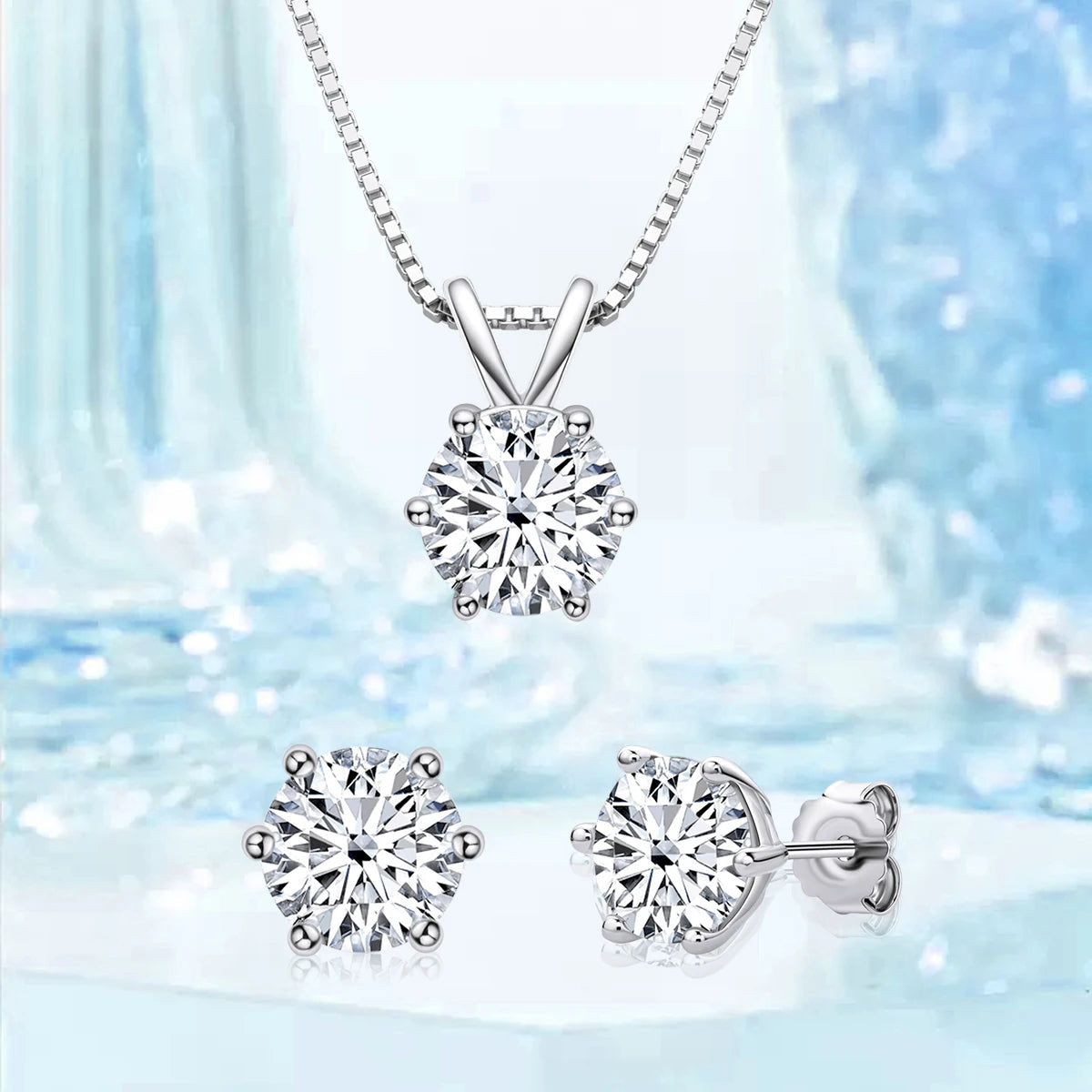 6.5mm 1CT Moissanite Earrings Pendant Necklace Original 925 Sterling Silver Earring For Valentine's Day Jewelry Set Gift