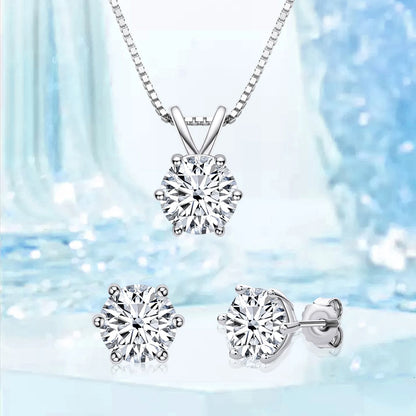 6.5mm 1CT Moissanite Earrings Pendant Necklace Original 925 Sterling Silver Earring For Valentine's Day Jewelry Set Gift