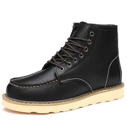 High-top men's leather shoes Fashion motorcycle ankle boots Autumn and winter lace-up casual work men's shoes leather flats