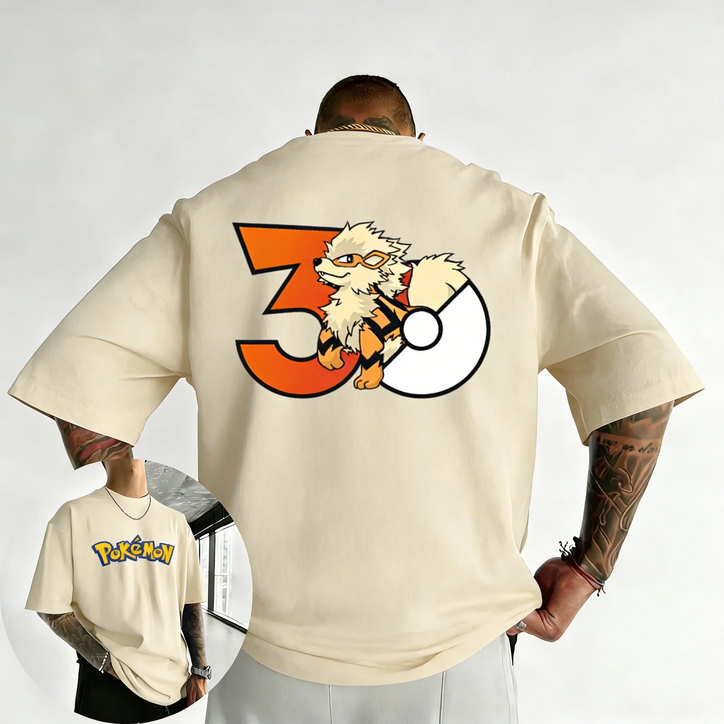 30th Anniversary Arcanine Printed T-shirt Summer Men's and Women's Loose Casual Hip Hop Trendy Short Sleeve Top