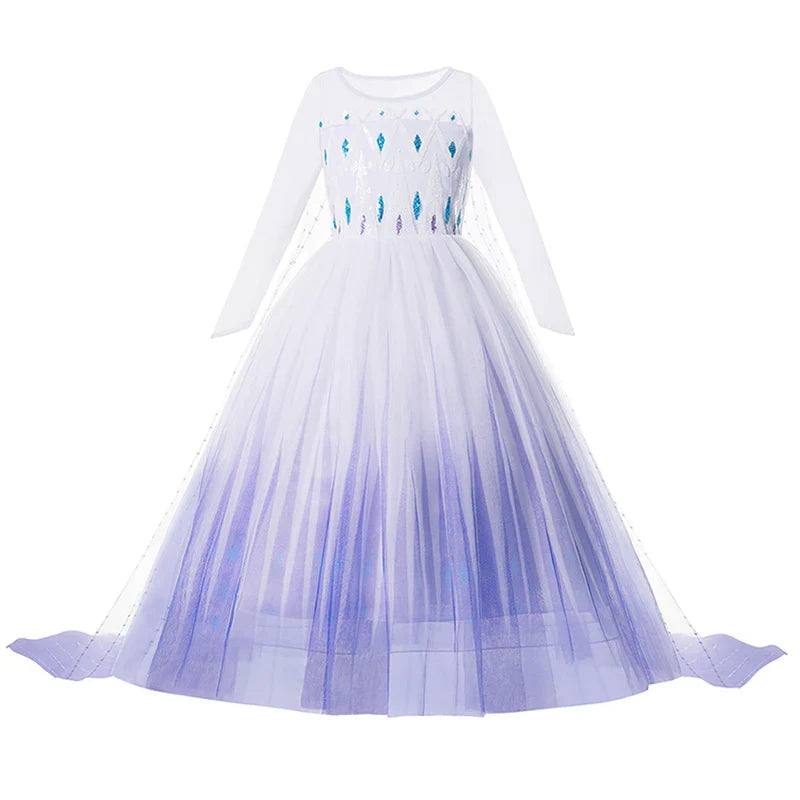 2-10Y Kids Prium Cosplay Elsa Anna Costume Dress 2025 Winter Long Mesh Princess DressGirl Christma Carnival Clothes Ball Gown