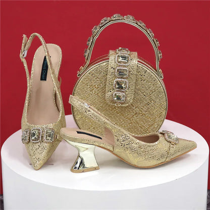 Ladies High Quality Women's Pumps And Bag Italian Fashion Design Dark Green Color Bag For Nigeria Wedding Party