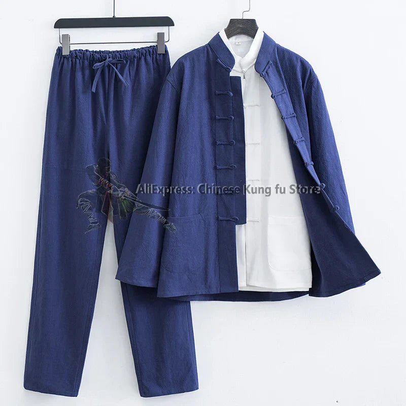 3 Pieces Cotton Linen Kung fu Wing Chun Suit Tai Chi Uniform Martial arts Wushu Jacket and Pants Tang Clothes