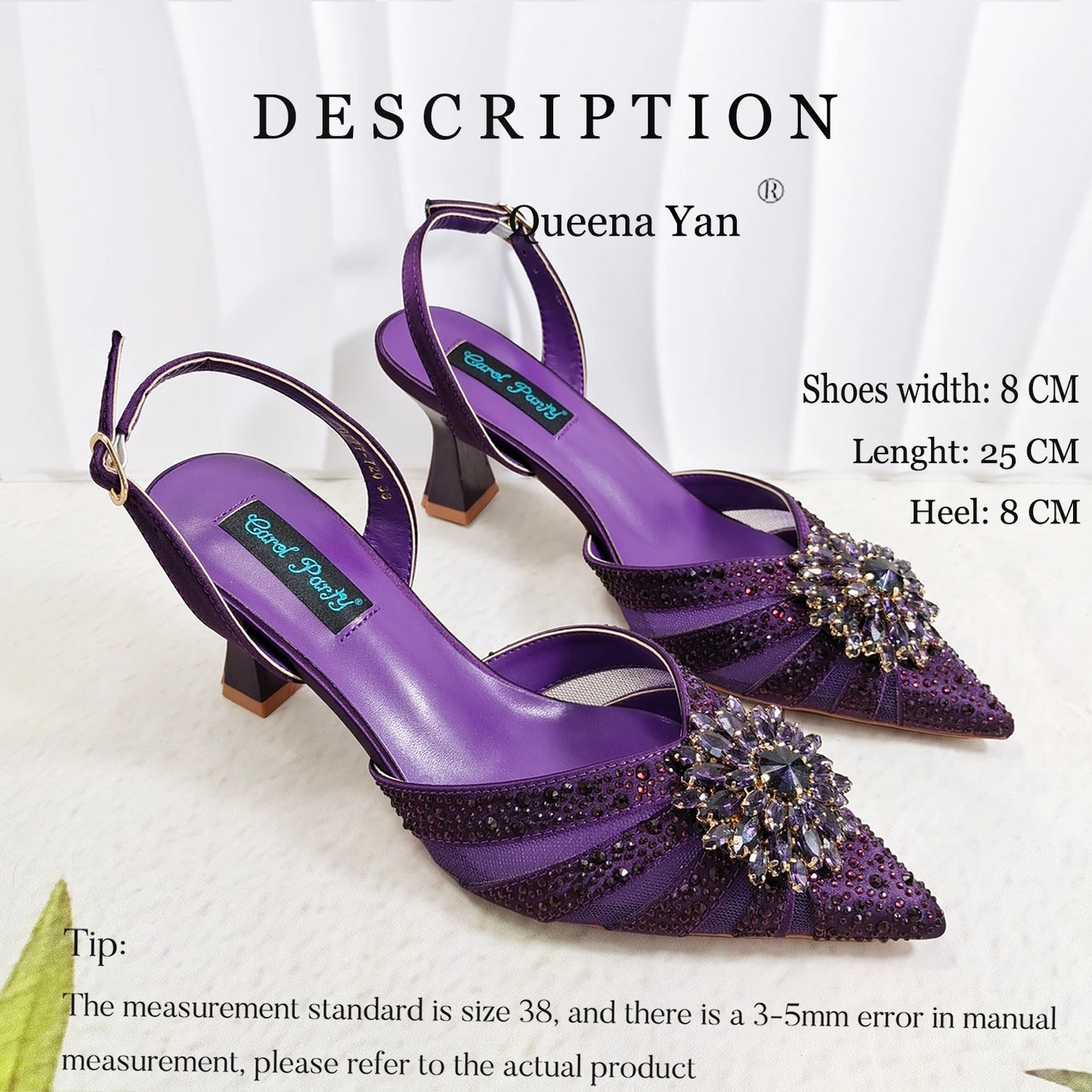2026 Elegant Purple Color Women's Heels Shoes Bag Set Rhinestone Embellished Designer HAND CRAFTED UPPER Shoes for Special Event
