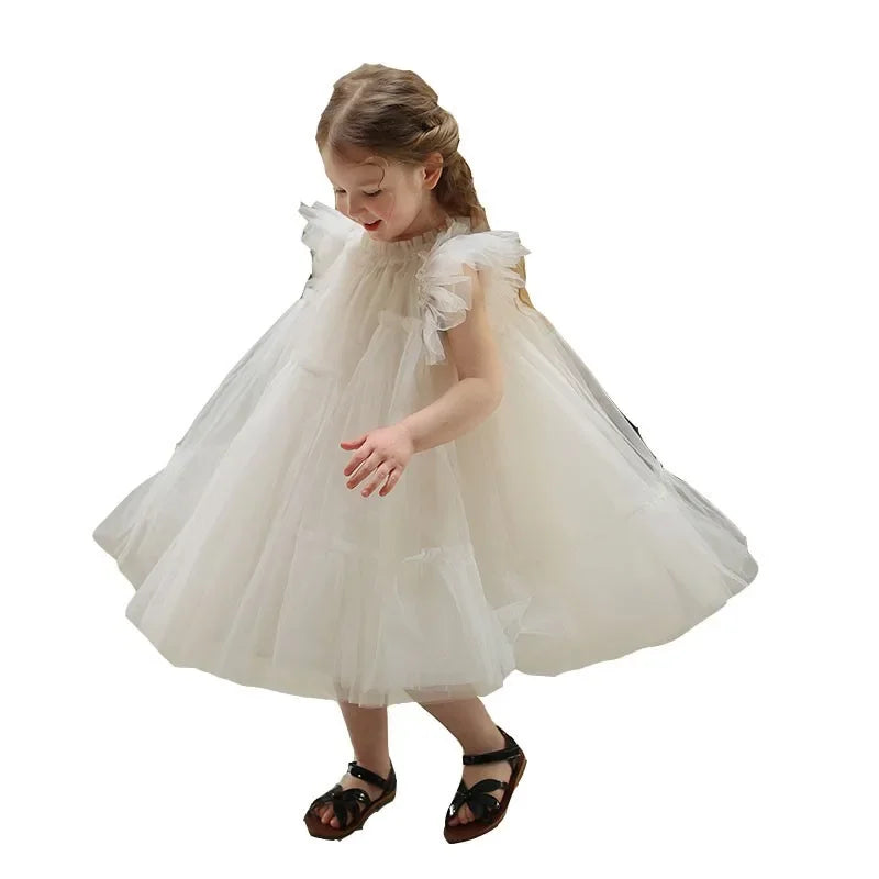 Girls Handmade Splicing Fluffy Gauze Princess Dress Summer New Foreign Dresses Party Dress for Kids Girl