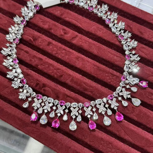 Luxury Water Drop CZ Zirconia Dubai Bridal Jewelry Set Women Nigerian African Double Layers Necklace Earring Set Wedding Party