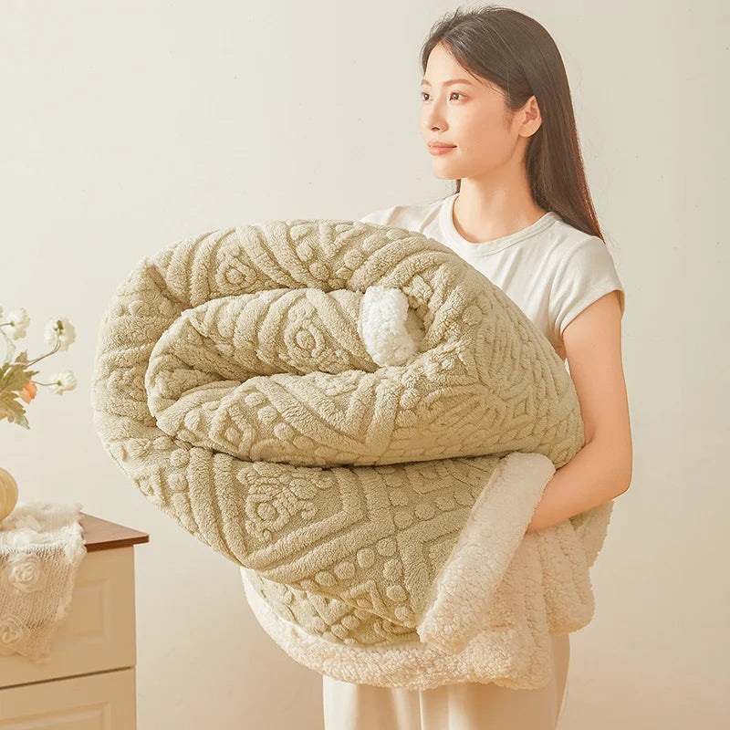 Ultra Soft Double Layer Fleece Blanket for Bed Thickened Cozy Velvet Warmth Blanket Autumn Winter Plush Blankets for Sofa Nap