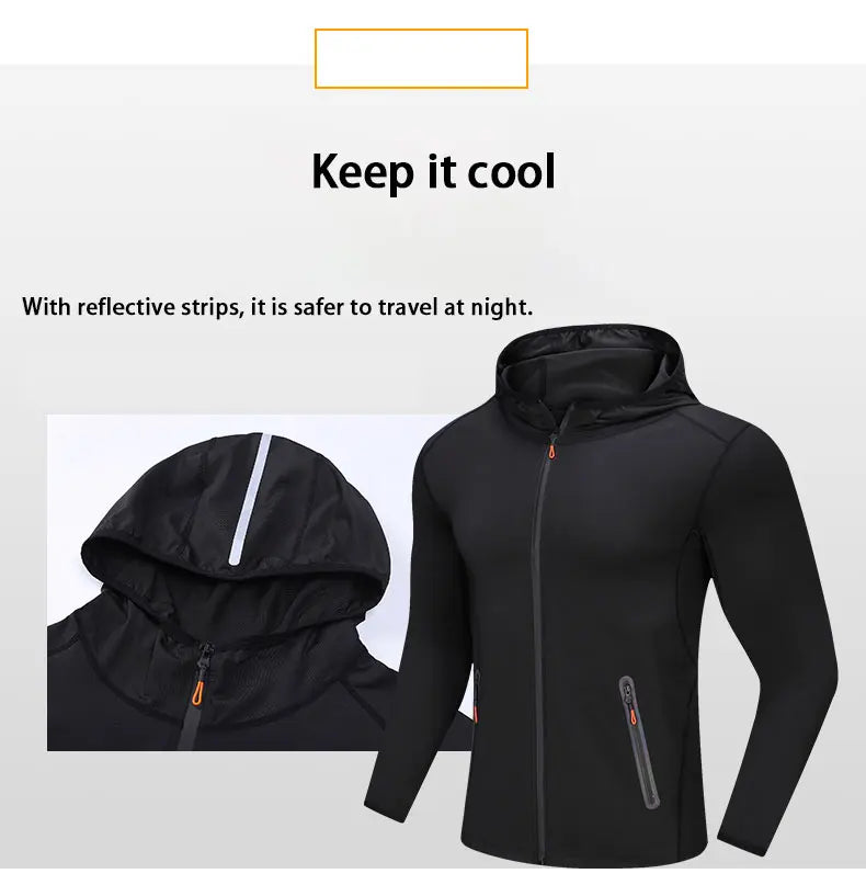 Running Jacket Hooded Jogging Tight Sportswear Quick Dry Men Reflective Training Set Gym Clothes Fitness Compression Sport Suit