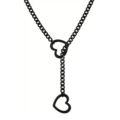 Adjustable Stainless Steel Cuban Link Necklace Hollow Heart Y-Shaped Necklace Punk Rock Style Party Accessories