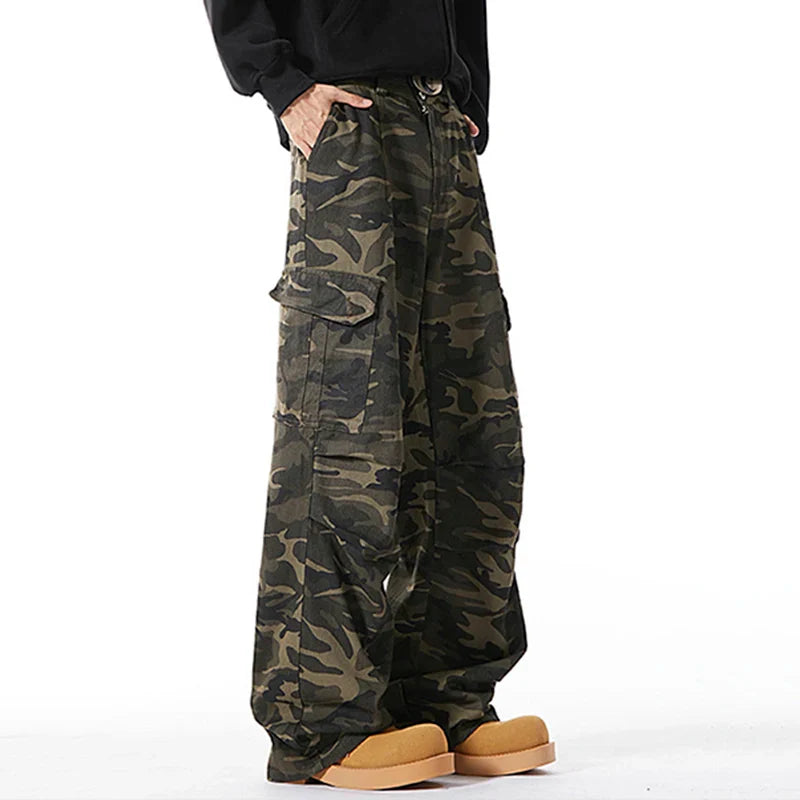 Men Baggy Camouflage Ripstop Cargo Jeans Male Classic Straight Casual Denim Pants American Style Street Hip Pop Denim Trousers