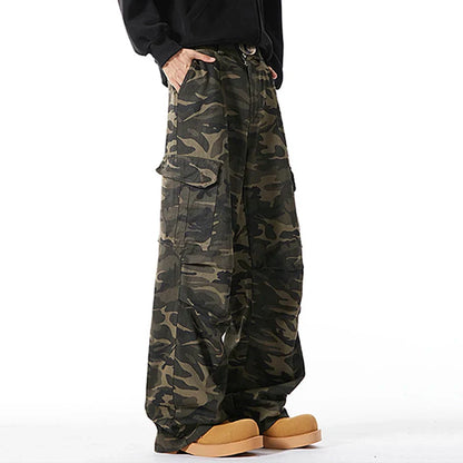Men Baggy Camouflage Ripstop Cargo Jeans Male Classic Straight Casual Denim Pants American Style Street Hip Pop Denim Trousers