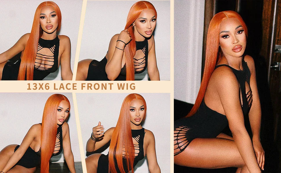 Ginger Wig Human Hair 30 Inch 200 Density 13x6 HD Transparent Lace Front Wigs Human Hair Pre Plucked Straight Wig Human Hair