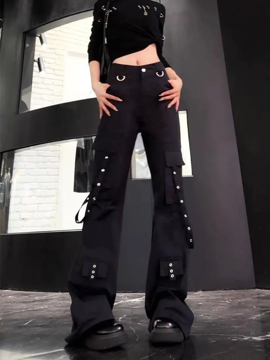 High Waist Design Bell-bottomed Trousers Darkness Style Jeans for Women