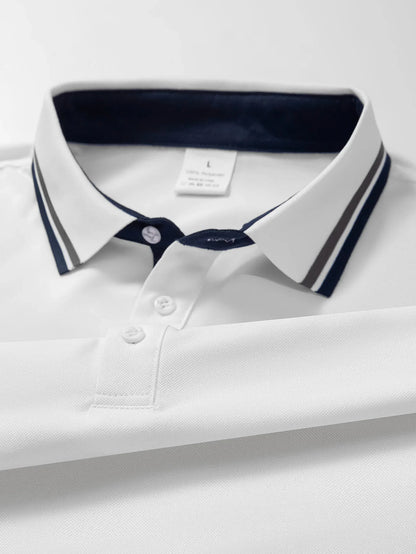 2pcs Men's Short-Sleeve Shirts with Contrast Collars - Lightweight Polyester, Pastel Blue & Pink, Turn- Collar, Button Closure,