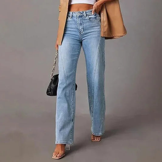 Wide Leg Women's Jeans Loose Splicing Design Denim Pants