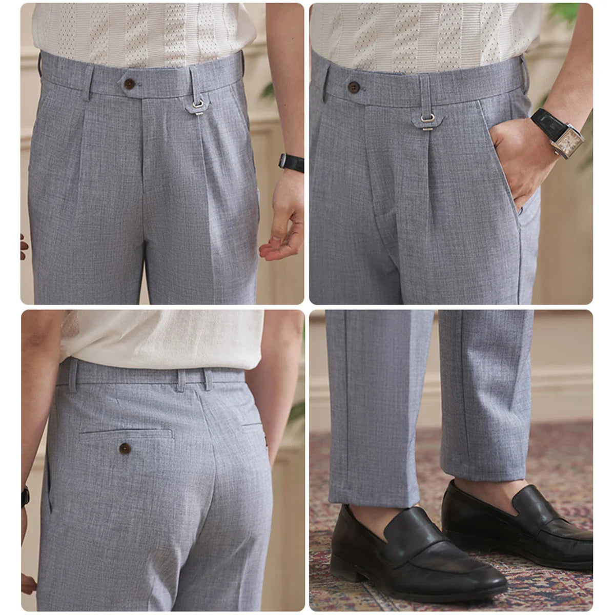 Men's High-Quality Woven Suit Trousers Slim Fit Formal Trousers, Classic Solid Color Trousers