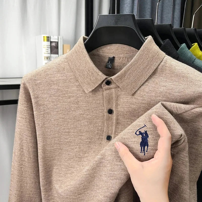 High quality luxury knitted long sleeve T-shirt men's autumn new designer brand Pony embroidery fashion Paul classic polo shirt