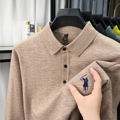High quality luxury knitted long sleeve T-shirt men's autumn new designer brand Pony embroidery fashion Paul classic polo shirt