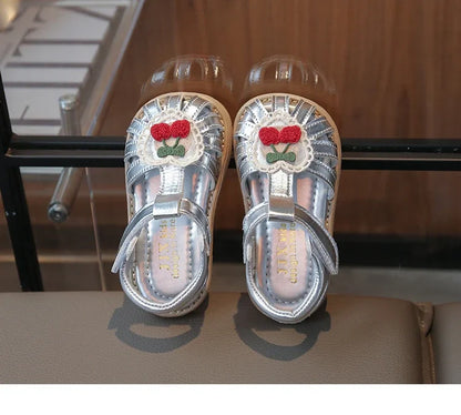 2025 New Summer Baby Girls Sandals Pu Leather Cartoon Strawberry Children's Beach Sandals Non-slip Sole Kids Shoes 21-30
