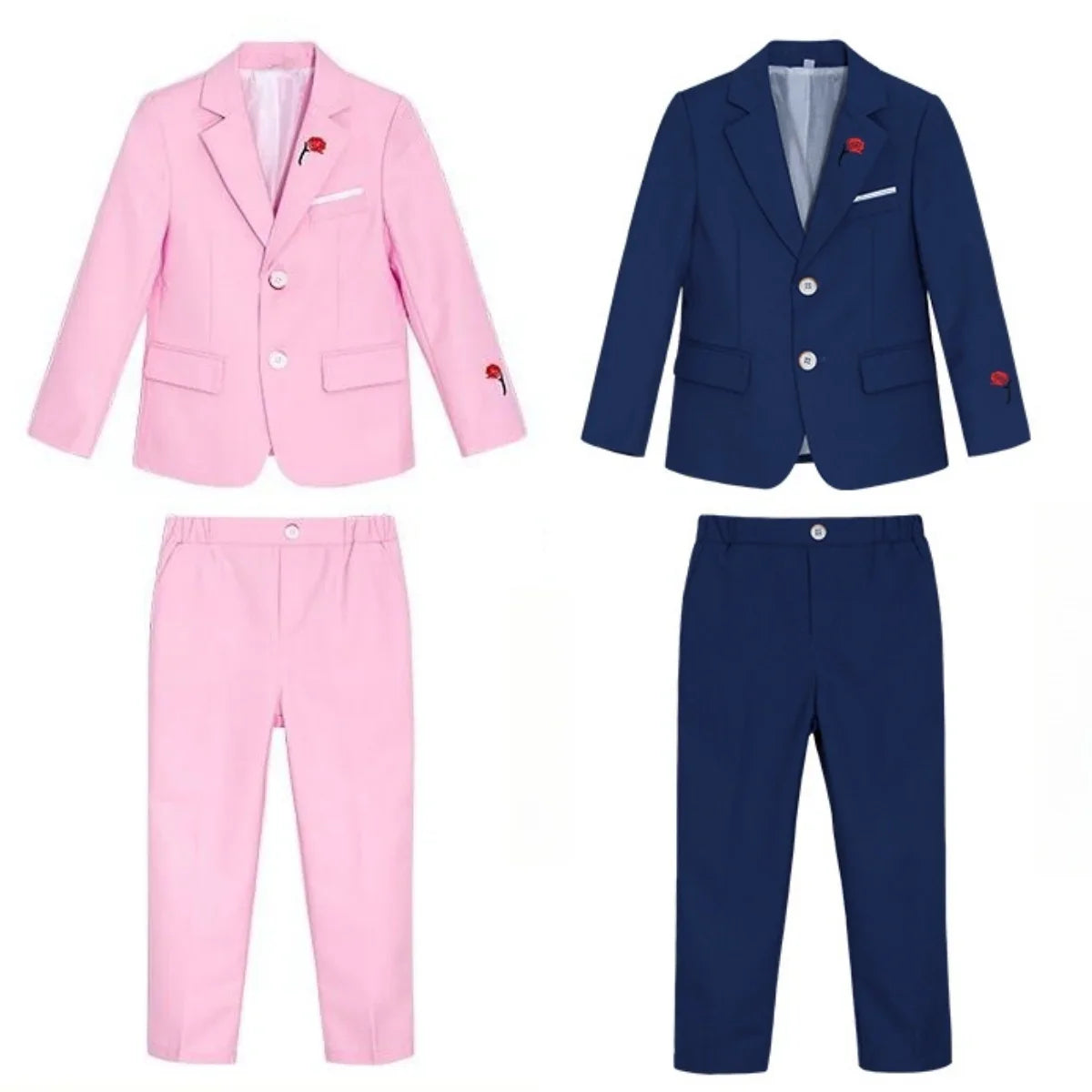 Pink Rose Embroidery Kids Formal Suit Set 3 Pieces Blazer Pants Tie Boy Wedding Suit Communion for Boys Tuxedos Teen Suit