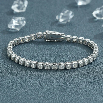 Full Asscher Cut 3x3mm 0.15CT Bezel Type Moissanite Tennis Bracelet for Women Men Party 925 Silver GRA Certified Bracelets